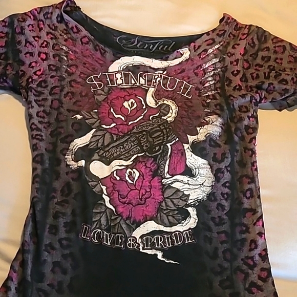 Sinful Tops - SINFUL scoop neck leopard t